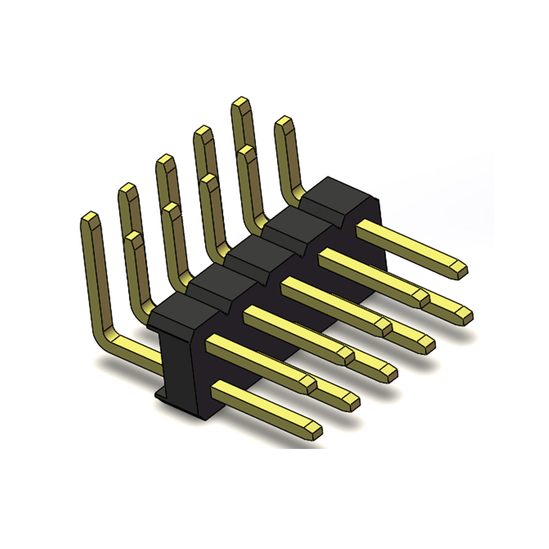 Pitch 2.54mm 90° 双排 DIP 单塑排针 PA:4.0 PC:3.0 2X05Pin 黑色 PA6T，94V-0 镀全金G/F